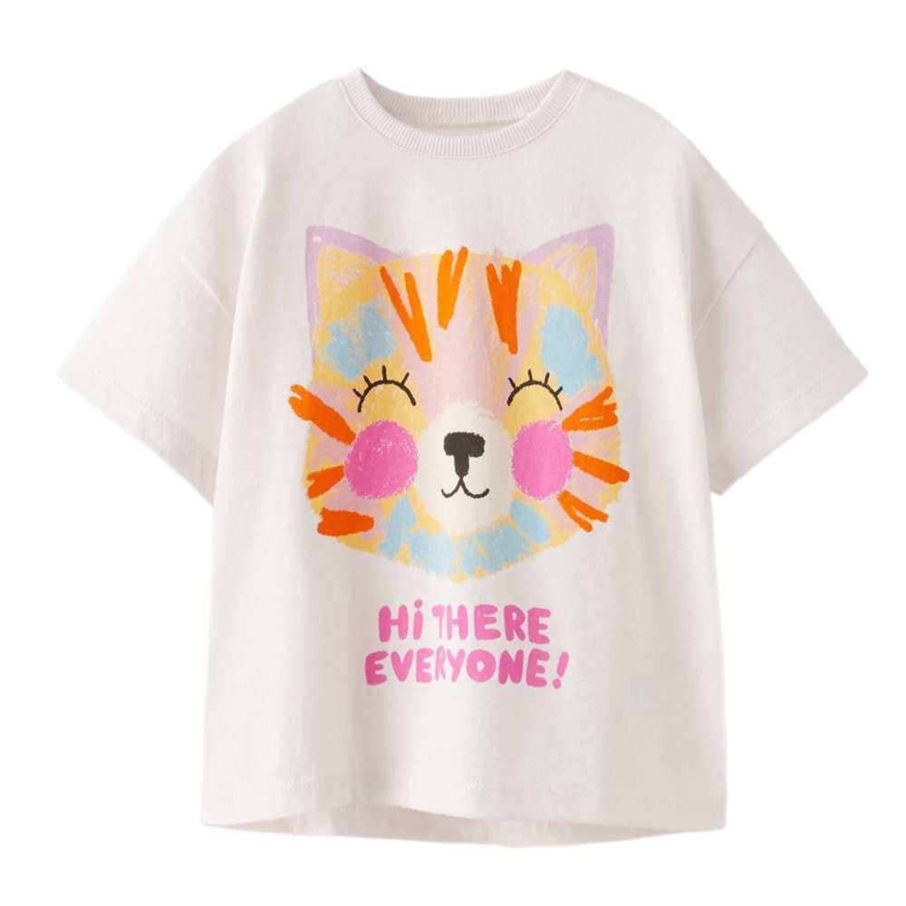 Zara Kids White Tee with Colorful Cat Design